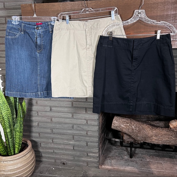 Merona Dresses & Skirts - Lot of 3 Merona stretch skirts khaki black denim and khaki size 10
